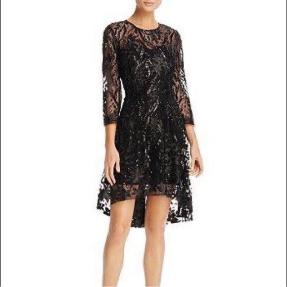 NWT Nanette Lepore Embroidered Sequin Black long Sleeve‎ Dress Size 2 - Picture 1 of 10